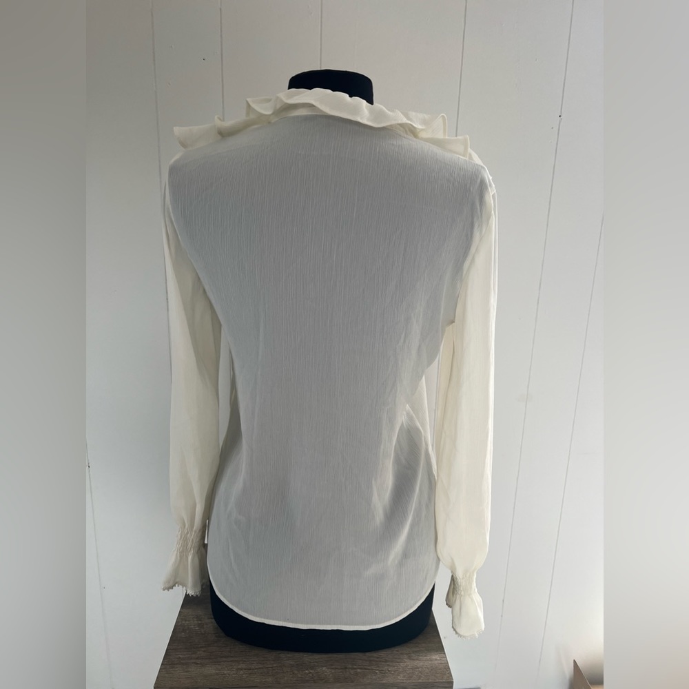 Zara Basic Sheer Ivory Ruffled Button Down Blouse… - image 4